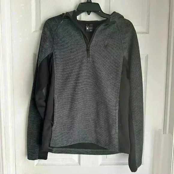 Spyder Mens Gray Black Half Zip Up Long Sleeve Pullover Jacket Size M Zip Pocket - Picture 1 of 6